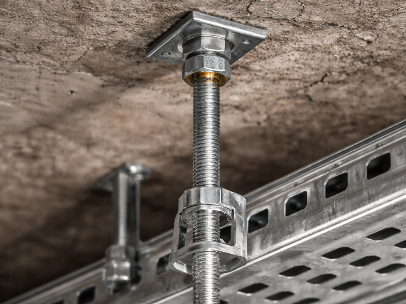 Structural anchor fixing supporting threaded rod for M&E services